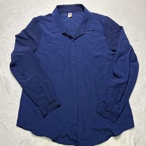 Old Navy Blouse Women's Large Navy Blue Button Up Preppy Business Collared
